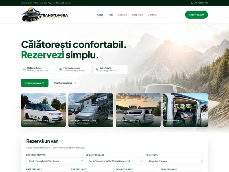 Business Website — Transylvania Van Rental — Van Hire: website built by RebeDesign, design preview