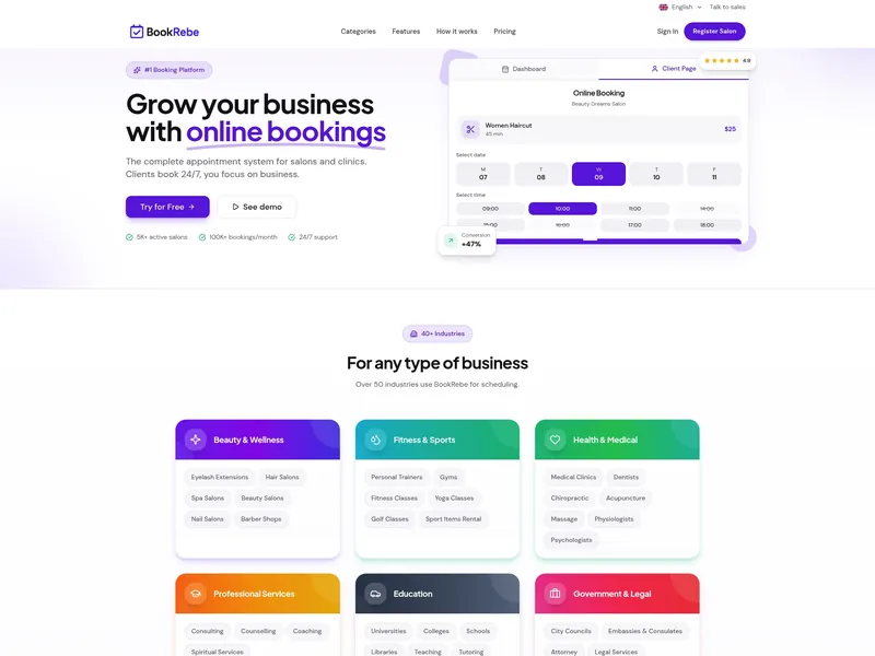 Web Design — BookRebe - Sass Rezervari: website built by RebeDesign, design preview